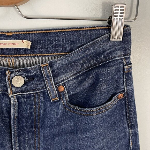 Levis Premium Wedgie Straight Jeans Blue Womens 26 Button Fly Raw Hem - Picture 7 of 15